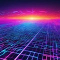 Retro cyberpunk style Neon light grid