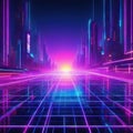 Retro cyberpunk style Neon light grid