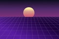 Retro 3D sunset futuristic scene