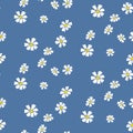 Retro daisy simple blue florals seamless vector pattern.