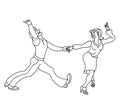 Dancing seniors. Happy old people have fun. Active pensioners. Couple silhouettes dancing swing, rock or lindy hop.Outline