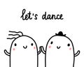 Retro dancing hand drawn card with two marshmallows minimalism cute concept kawaii