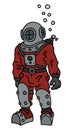 Retro deep diver in a red snuffer Royalty Free Stock Photo
