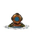 Retro deep sea diver in metal helmet. isolate on white background