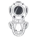 Retro deep sea scuba equipment line art