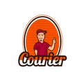 Retro delivery courier logo. Bearded man vintage emblem