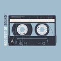 Retro design with a cassette tape. T-shirt and apparel vector pr