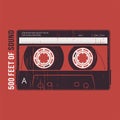 Retro design with a cassette tape. T-shirt and apparel vector pr