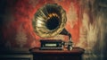 Retro-design gramophone from the 1960s in a grunge room. Music blaster