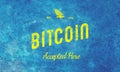 Bitcoin Accepted Here Retro Design Yellow On Light Blue