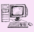 Retro desktop computer monitor, keyboard mouse