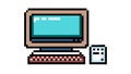 Retro Desktop Computer Pixel Art Office Setup, vector design Generative AI Royalty Free Stock Photo