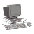 The retro desktop white computer with monitor, keyboard and mouse on the white background in EPS10 Royalty Free Stock Photo