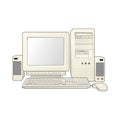 The retro desktop white computer with monitor, keyboard and mouse on the white background in EPS10 Royalty Free Stock Photo