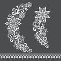 Retro floral lace half wreath single vector pattern set - ornamental lace design collection, retro openwork background