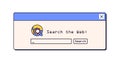 Retro dialog window, web search. Browser bar, message box for surfing internet network in 90s, 00s. Computer UI element Royalty Free Stock Photo