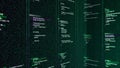 Retro digital background with vertical columns and self written code. Animation. Lines of computer code for the old Royalty Free Stock Photo