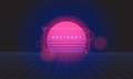 Retro digital 80s style futuristic abstract background. Sci-fi neon light glowing perspective grid landscape with blue, pink, Royalty Free Stock Photo