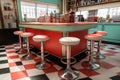 retro diner counter with stools and milkshakes Royalty Free Stock Photo