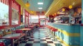 Retro Diner Interior with Checkered Floors Royalty Free Stock Photo