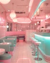 Retro diner interior, pastel tones, taken from entrance , no grunge Royalty Free Stock Photo