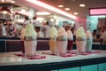 retro diner with milkshakes and classic 50s music playing in the background