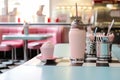 retro diner with milkshakes and classic 50s music playing in the background
