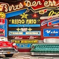 925 Retro Diner Signs: A retro and vintage-inspired background featuring retro diner signs in retro colors that evoke a sense of