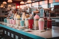 a retro diner, with a variety of milkshakes and soft drinks on offer