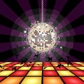 Retro Disco Dance Floor with Mirrorball Lights Royalty Free Stock Photo