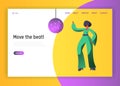 Retro Disco Dancer Character Website Template. Dancing Woman Lifestyle. Nightlife Event Concept for Website or Web Page