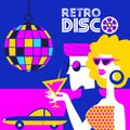 Retro disco party. Vector illustration. Royalty Free Stock Photo