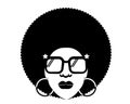 Retro Disco woman 70s hairstyle. Vector black silhouette portrait man with retro sunglasses