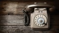 Retro disk telephone on a wooden table 16:9 ratio Royalty Free Stock Photo