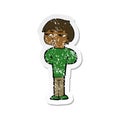 retro distressed sticker of a cartoon antisocial boy