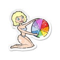 retro distressed sticker of a cartoon bikini girl with beach ball Royalty Free Stock Photo