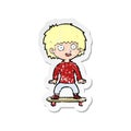 retro distressed sticker of a cartoon boy on skateboard Royalty Free Stock Photo