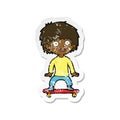 retro distressed sticker of a cartoon boy on skateboard Royalty Free Stock Photo
