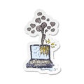 retro distressed sticker of a cartoon broken computer Royalty Free Stock Photo
