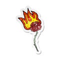 retro distressed sticker of a cartoon burning rose
