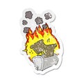 retro distressed sticker of a cartoon burning toaster Royalty Free Stock Photo