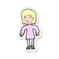 retro distressed sticker of a cartoon cautious woman Royalty Free Stock Photo