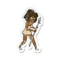 retro distressed sticker of a cartoon cave girl Royalty Free Stock Photo