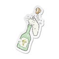 retro distressed sticker of a cartoon champagne popping