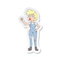 retro distressed sticker of a cartoon confident farmer woman