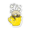 retro distressed sticker of a cartoon donut dunked in coffee Royalty Free Stock Photo