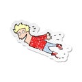 retro distressed sticker of a cartoon drenched man flying Royalty Free Stock Photo
