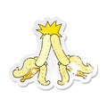 retro distressed sticker of a cartoon embarrassing magic banana touch