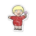 retro distressed sticker of a cartoon fat child