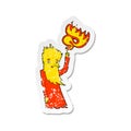 retro distressed sticker of a cartoon fire spirit